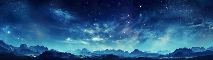 Panorama dark blue night sky, milky way and stars on dark background, Universe filled with stars, nebula and galaxy,  AI Generative