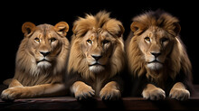 Isolated Image Of Three Lions Sitting Next To Each Other, Generative AI