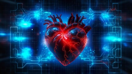 Human heart with cardiogram for medical heart health care background, AI Generative