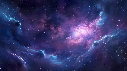 Wall Mural - nebula galaxy background with purple blue outer space. cosmos clouds and beautiful universe night st