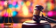Legal law concept image gavel bokeh. law and authority lawyer concept, judgment gavel hammer in court courtroom for crime judgment legislation and judicial decision. AI Generative