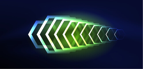 Aufkleber - Hexagon abstract background. Techno glowing neon hexagon shapes vector illustration for wallpaper, banner, background, landing page, wall art, invitation, prints, posters