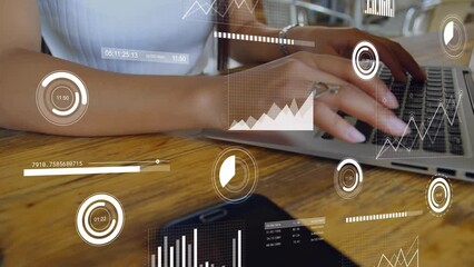 Poster - Animation of data processing over asian woman using laptop