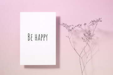Be happy word written on card. For your desing, concept.