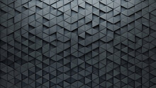 Polished, Semigloss Wall Background With Tiles. Triangular, Tile Wallpaper With 3D, Black Blocks. 3D Render- Ai Generative