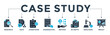 © anilofex - Case study banner web icon vector illustration concept with icon of research, data, conditions, examination, method, in-depth, analyzing, and result