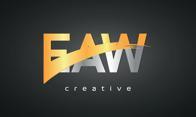 EAW Letters Logo Design with Creative Intersected and Cutted golden color