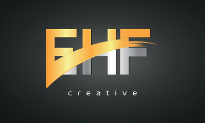 EHF Letters Logo Design with Creative Intersected and Cutted golden color