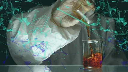 Poster - Animation of connections and data processing over scientist with beakers