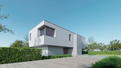 Poster - 3d rendering of modern house in the green garden.