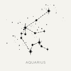 Wall Mural - Star constellation zodiac aquarius line black white vector