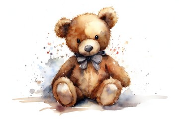 Wall Mural - Watercolor cute teddy bear clip art on white background Generative AI