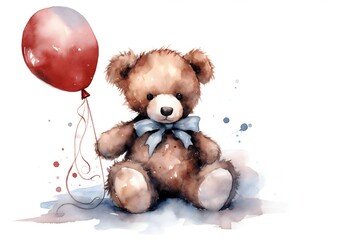 Wall Mural - Watercolor cute teddy bear clip art on white background Generative AI