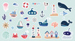 Summer nautical stickers collection with different marine elements, vector design