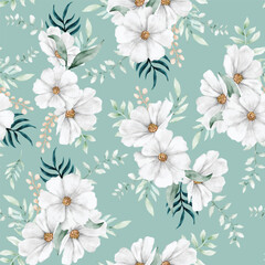 Wall Mural - elegant watercolor tosca floral seamless pattern