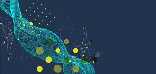 The abstract wave is made in a frame style in a bright gradient color. Template for science and technology presentation.
