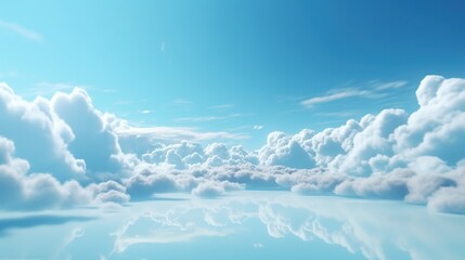 Generative AI, Blue fantastic 3d clouds on the floor, sky and landscape. Gentle colors and with bright lights..