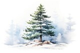Fototapeta Dziecięca - Watercolor snowy pine tree on white background Generative AI