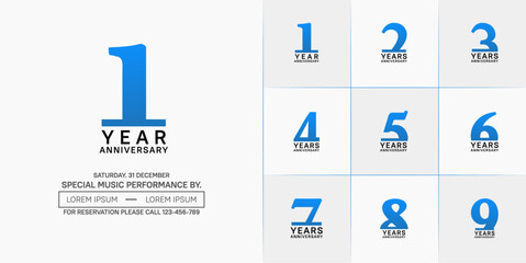 set of anniversary logo with blue and black number on white background can be use for celebration