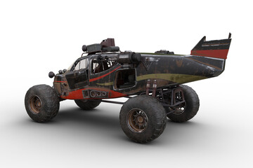 Poster - Post apocalyptic wasteland car made from scrap plane parts. Isolated 3D rendering.