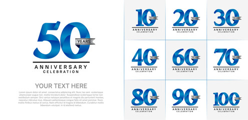 set of anniversary logo with blue number and silver ribbon can be use for celebration