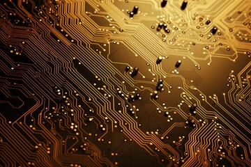 Poster - printed circuit board backdrop on gold background.