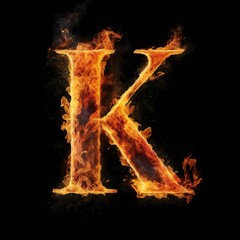 Burning letter k on black background Generative AI