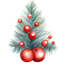 Single Green Christmas Tree With Red Ball Illustration