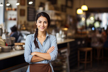 A  Small Business Owner  Woman At A Restaurant Counter  