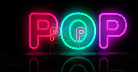 Wall Mural - Pop disco music neon light 3d illustration