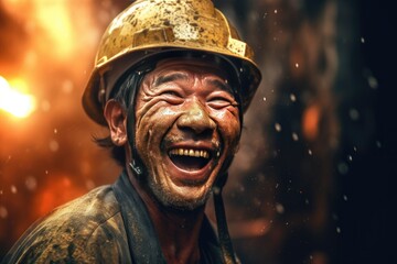 Happy of gold mine workers in gold mine. Generate Ai