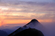 Misty sunset mountains silhouette, Brienz, Switzerland
