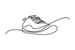 Sport shoes in continuous line art drawing style. Sneakers black linear sketch isolated on white background. Vector illustration