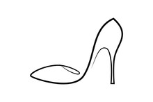 High-heeled Shoe In Continuous Line Art Drawing Style. Elegant Women Stiletto Heels Black Linear Design Isolated On White Background. Vector Illustration