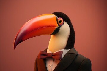 Wall Mural - Anthropomorphic toucan dressed in a suit like a businessman. Business Concept. AI generated, human enhanced