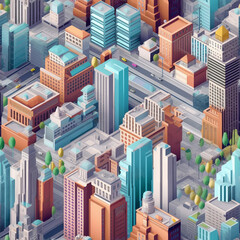 Sticker - isometric city, seamless pattern, Generative AI