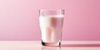 AI Generated. AI Generative. Organic eco natural protein calcium fresh milk. Pink background white glass mug cup. Promotion marketing style. Graphic Art