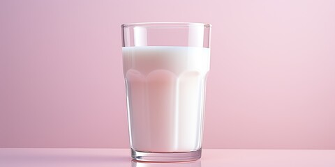 Wall Mural - AI Generated. AI Generative. Organic eco natural protein calcium fresh milk. Pink background white glass mug cup. Promotion marketing style. Graphic Art