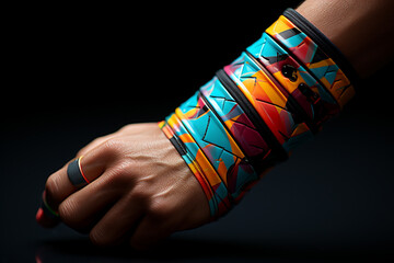 Aufkleber - A tennis player with kinesiology tape applied on their elbow to alleviate symptoms of tennis elbow and improve grip strength.  Generative AI technology.