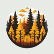 Illustration of an autumn forest, autumn wildlife landscape, in a closed decorative rounded shape. Vector illustration.