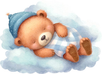Aufkleber - Cute sleeping bear character illustration created with Generative AI technology