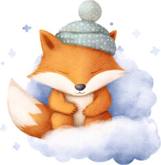 Aufkleber - Cute sleeping fox character illustration created with Generative AI technology