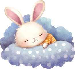 Aufkleber - Cute sleeping bunny character illustration created with Generative AI technology