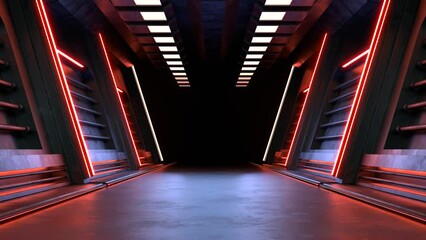 Wall Mural - Looping video of Modern Futuristic Sci-Fi Background, Empty dark room