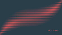 Linear Half Tone Pattern Vector Smooth Wavy Line Border Red Black Abstract Background. Retrowave Synthwave Retro Futurism Minimalist Graphic Art Style Abstraction. Halftone Textured Striped Decoration
