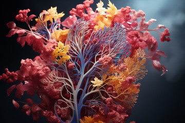 Wall Mural - An animated diagram illustrating the movement of air through the bronchial tree during inhalation and exhalation.  Generative AI technology.