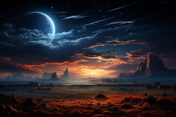 Aufkleber - A night sky filled with stars over a desert, creating a sense of awe and wonder at the vastness of the universe.  Generative AI technology.