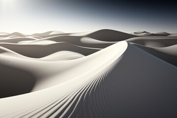 Poster - sand dunes, emphasizing the contrast between light and shadow, and the undulating forms of the desert.  Generative AI technology.