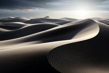 Aufkleber - sand dunes, emphasizing the contrast between light and shadow, and the undulating forms of the desert.  Generative AI technology.