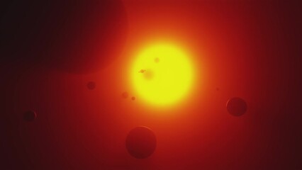 Wall Mural - space travel video. flying toward a distant sun. dark planets. yellow and red colors. astronomy, sci